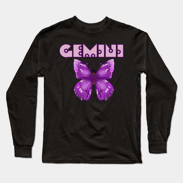 Gemini zodiac sign purple butterfly pretty Long Sleeve T-Shirt by THESHOPmyshp